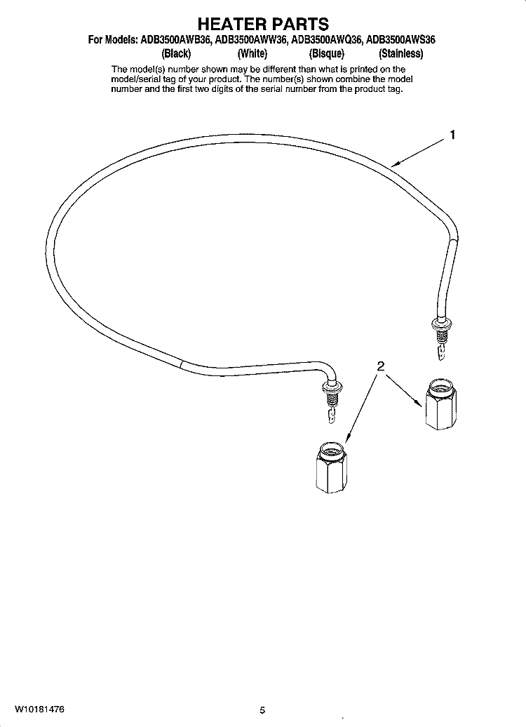 HEATER PARTS Diagram and Parts List for ADB3500AWB36  Amana Dishwasher
