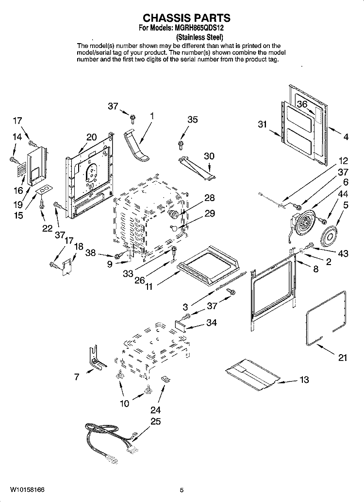 CHASSIS PARTS Diagram and Parts List for MGRH865QDS12  Maytag Range