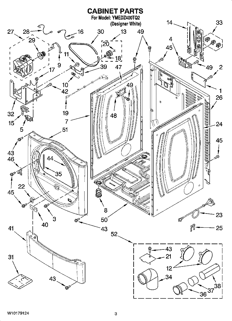 CABINET PARTS Diagram and Parts List for YMEDZ400TQ2  Maytag Dryer