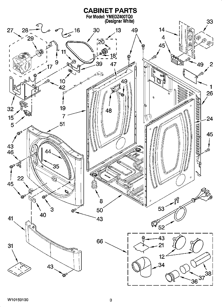 CABINET PARTS Diagram and Parts List for YMEDZ400TQ0  Maytag Dryer
