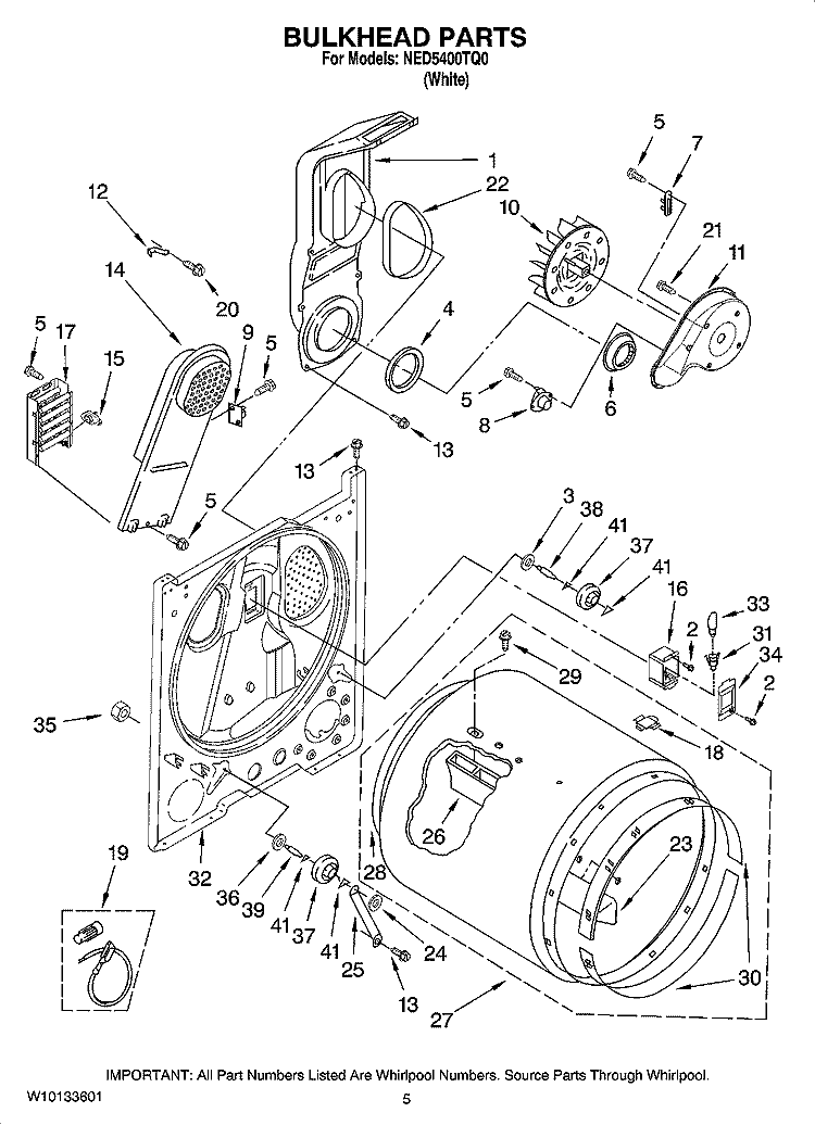 BULKHEAD PARTS, OPTIONAL PARTS (NOT INCLUDED) Diagram and Parts List for NED5400TQ0  Amana Dryer