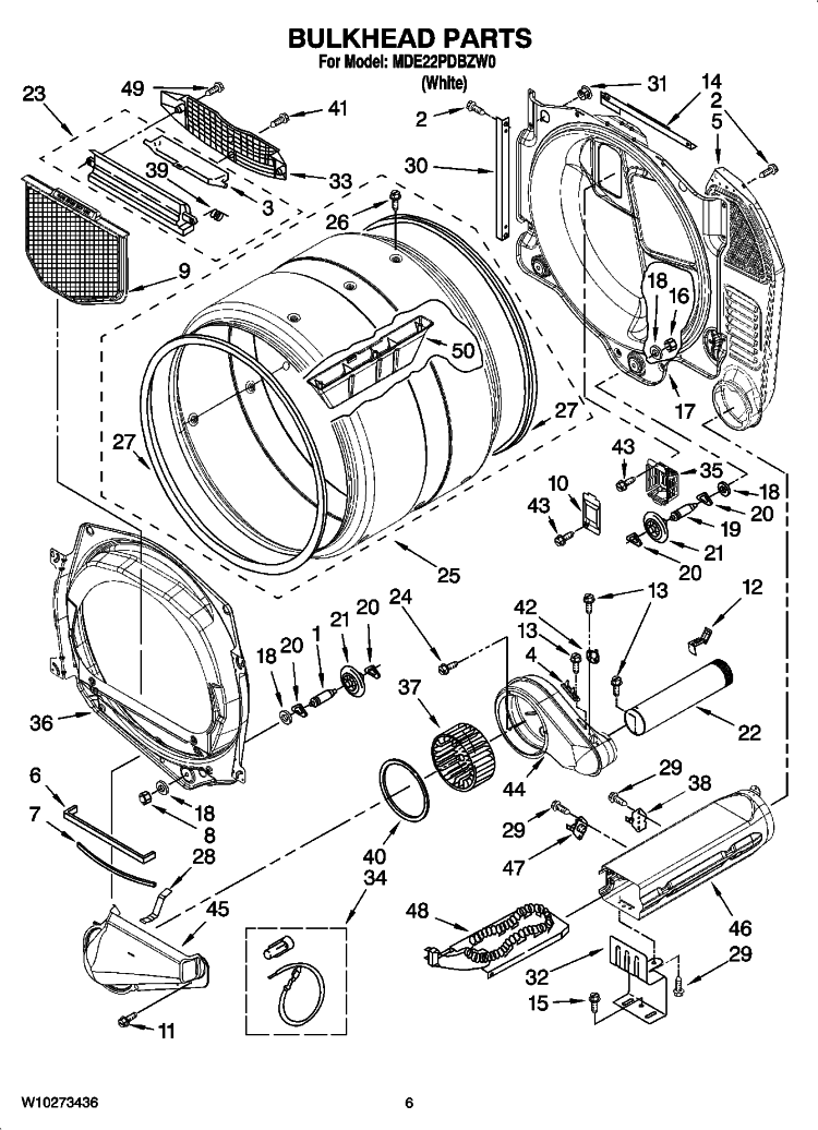 BULKHEAD PARTS Diagram and Parts List for MDE22PDBZW0  Maytag Dryer
