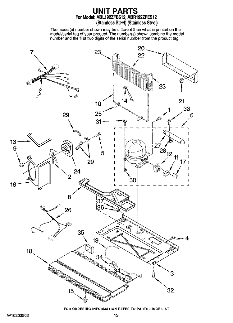 UNIT PARTS Diagram and Parts List for ABL192ZFES12  Amana Refrigerator