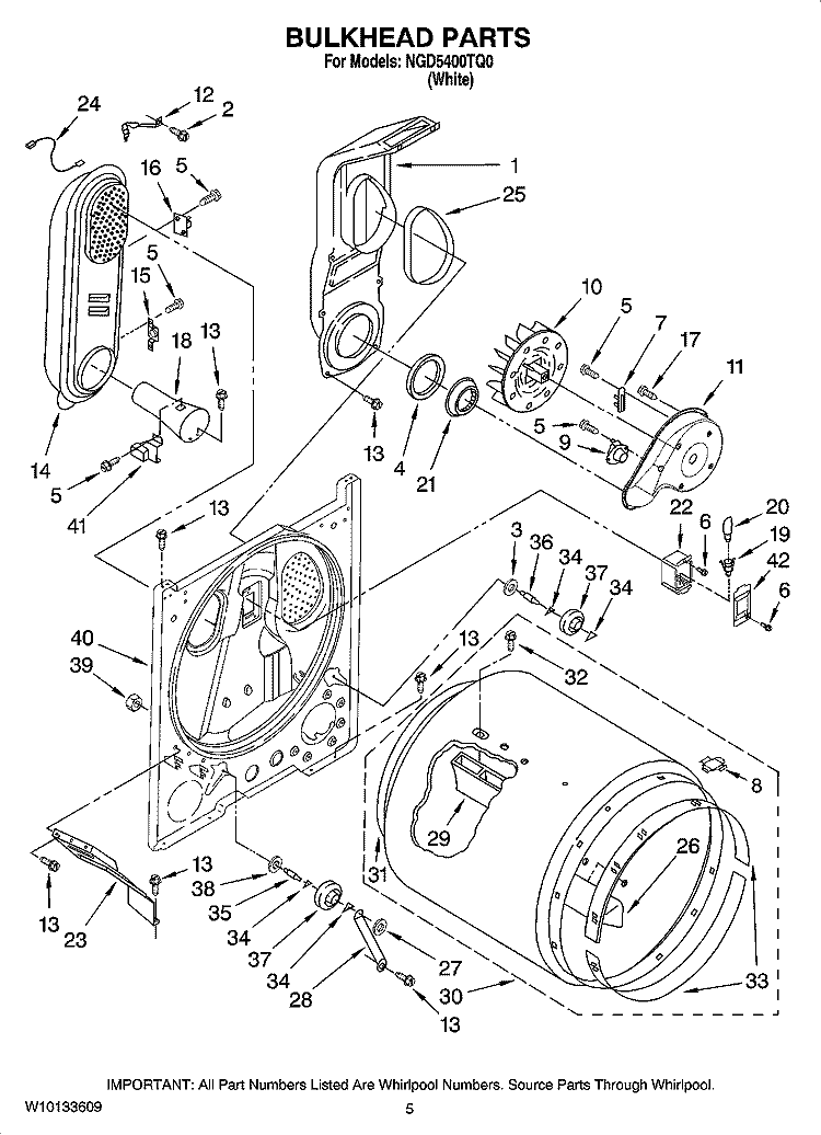 BULKHEAD PARTS Diagram and Parts List for NGD5400TQ0  Amana Dryer