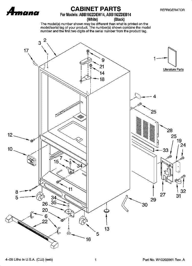 CABINET PARTS Diagram and Parts List for ABB192ZDEW14  Amana Refrigerator