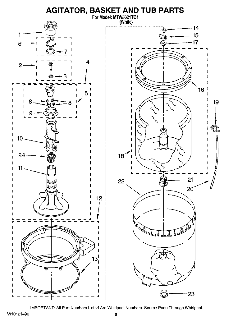 AGITATOR, BASKET AND TUB PARTS Diagram and Parts List for MTW5621TQ1  Maytag Washer