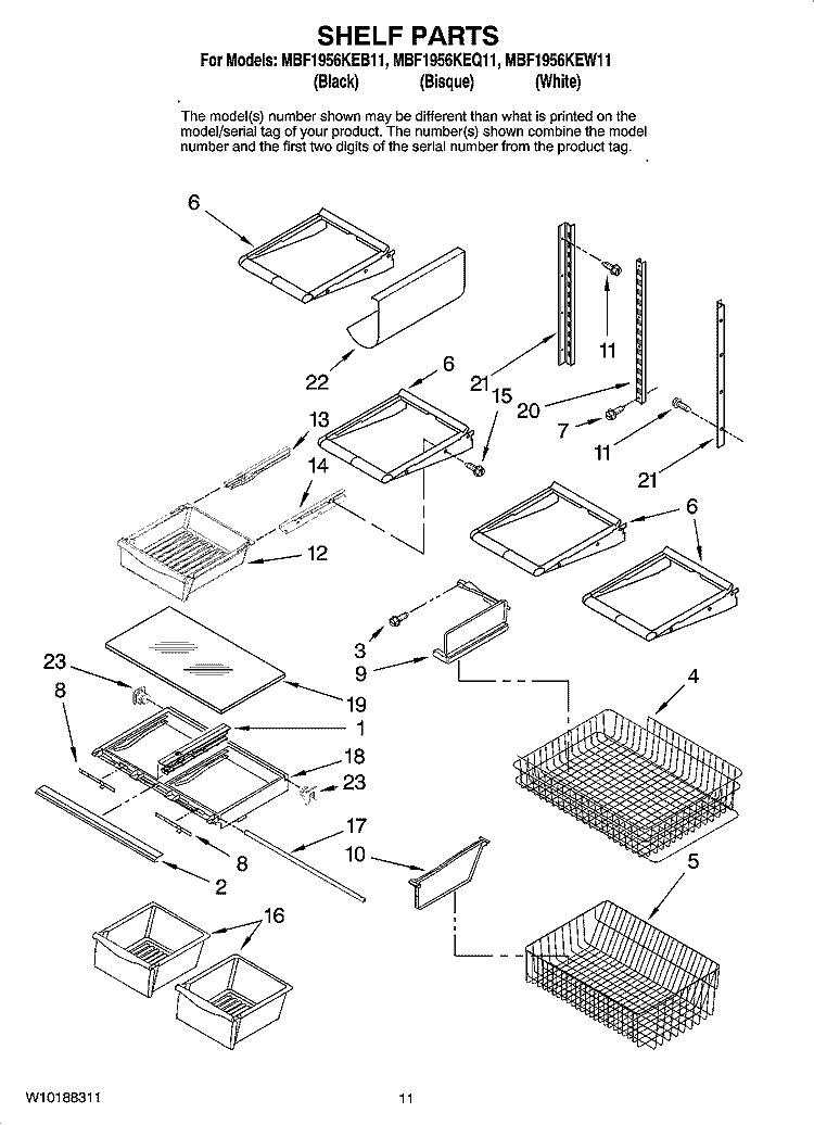 SHELF PARTS Diagram and Parts List for MBF1956KEB11  Maytag Refrigerator