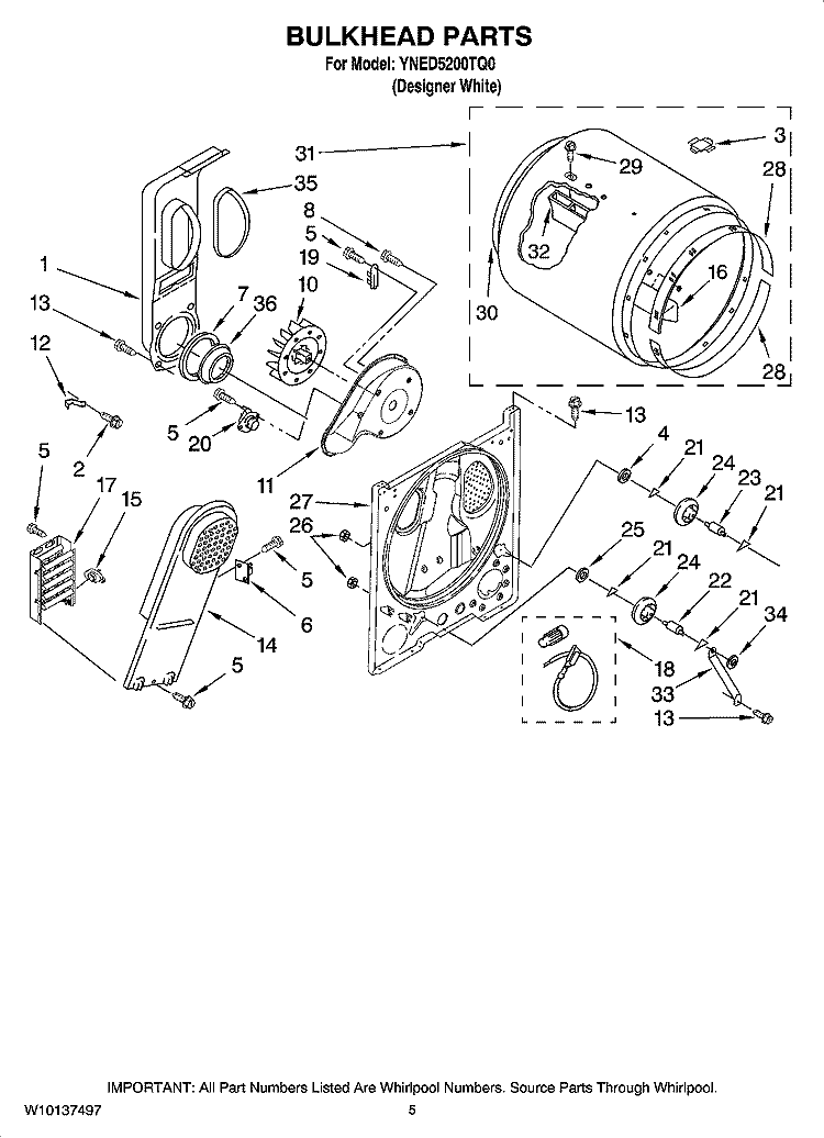 BULKHEAD PARTS, OPTIONAL PARTS (NOT INCLUDED) Diagram and Parts List for YNED5200TQ0  Amana Dryer