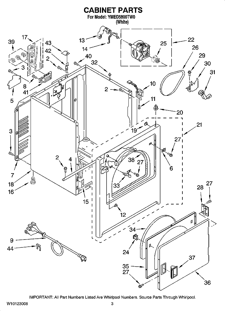 CABINET PARTS Diagram and Parts List for YMED5800TW0  Maytag Dryer