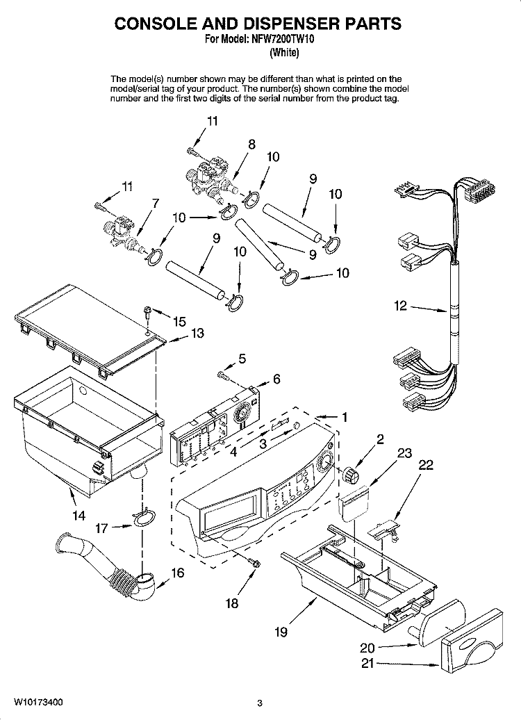 CONSOLE AND DISPENSER PARTS Diagram and Parts List for NFW7200TW10  Amana Washer