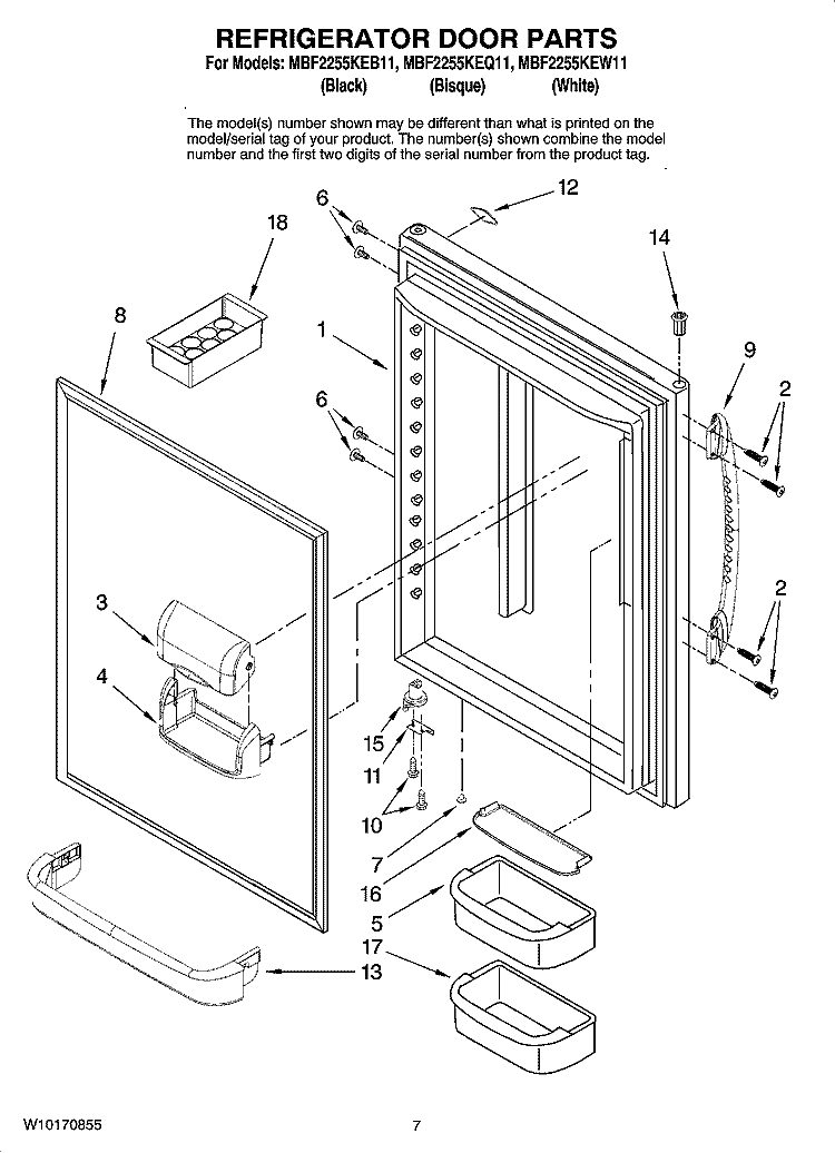 REFRIGERATOR DOOR PARTS Diagram and Parts List for MBF2255KEQ11  Maytag Refrigerator