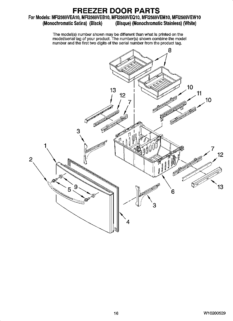 FREEZER DOOR PARTS Diagram and Parts List for MFI2569VEA10  Maytag Refrigerator
