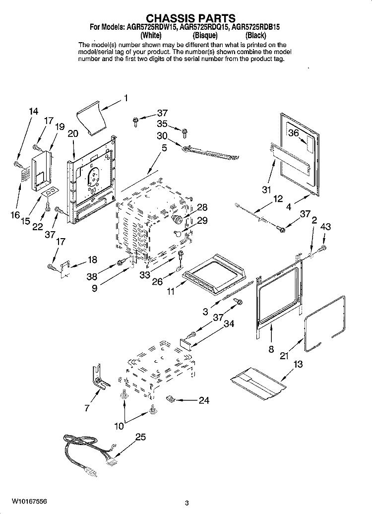CHASSIS PARTS Diagram and Parts List for AGR5725RDQ15  Amana Range