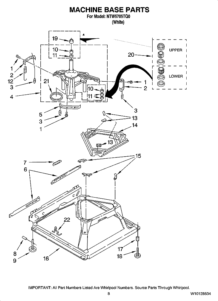 MACHINE BASE PARTS Diagram and Parts List for NTW5705TQ0  Amana Washer