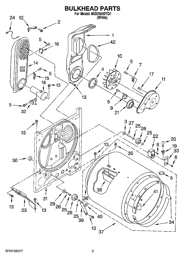 BULKHEAD PARTS Diagram and Parts List for MGD5640TQ1  Maytag Dryer