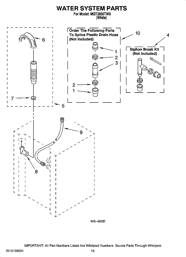 WATER SYSTEM PARTS Diagram and Parts List for MGT3800TW0  Maytag Washer Dryer Combo