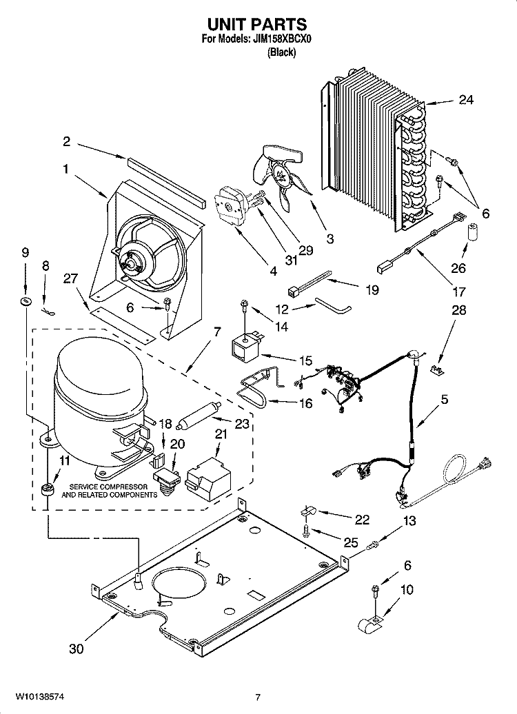 UNIT PARTS, OPTIONAL PARTS (NOT INCLUDED) Diagram and Parts List for JIM158XBCX0  Jenn-Air Ice Maker