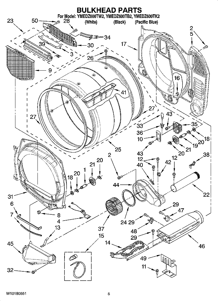 BULKHEAD PARTS Diagram and Parts List for YMEDZ600TK2  Maytag Dryer