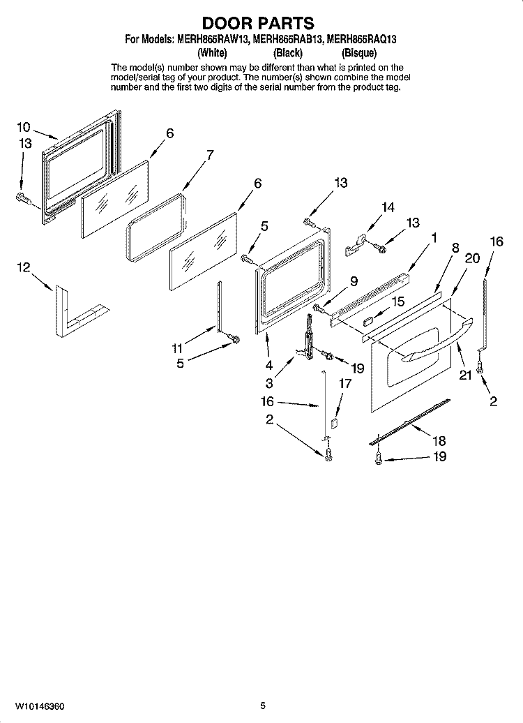 DOOR PARTS Diagram and Parts List for MERH865RAQ13  Maytag Range