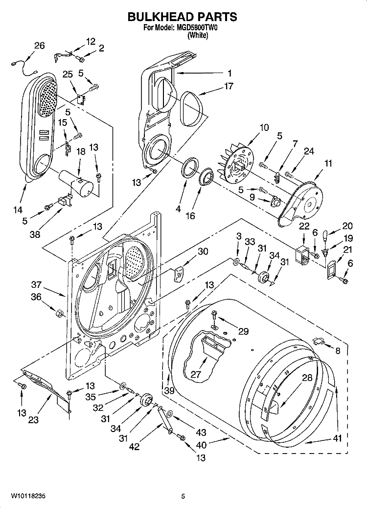 BULKHEAD PARTS Diagram and Parts List for MGD5800TW0  Maytag Dryer