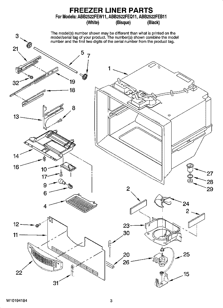 FREEZER LINER PARTS Diagram and Parts List for ABB2522FEQ11  Amana Refrigerator