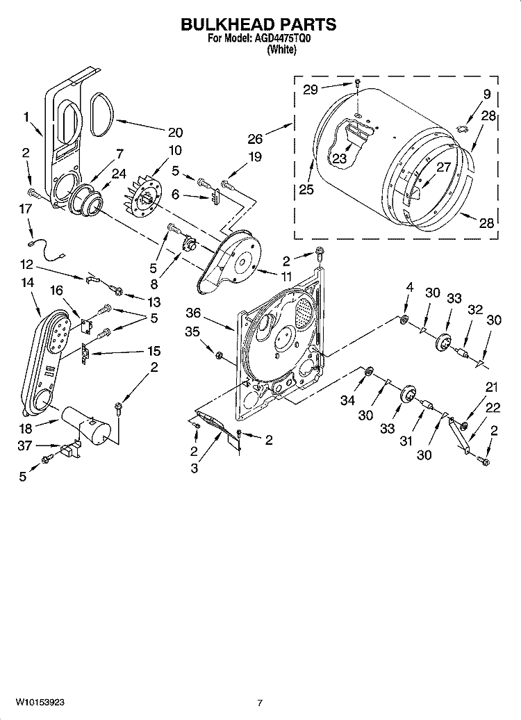 BULKHEAD PARTS, OPTIONAL PARTS (NOT INCLUDED) Diagram and Parts List for AGD4475TQ0  Admiral Dryer