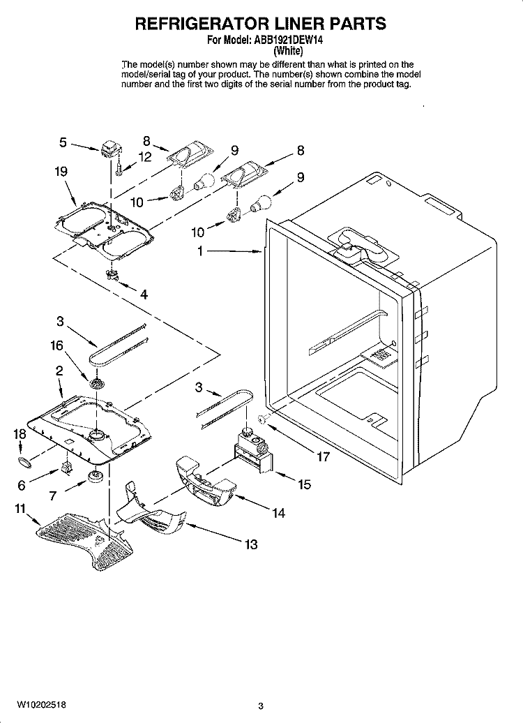 REFRIGERATOR LINER PARTS Diagram and Parts List for ABB1921DEW14  Amana Refrigerator
