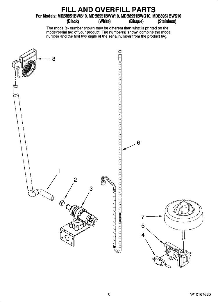 FILL AND OVERFILL PARTS Diagram and Parts List for MDB8951BWQ10  Maytag Dishwasher