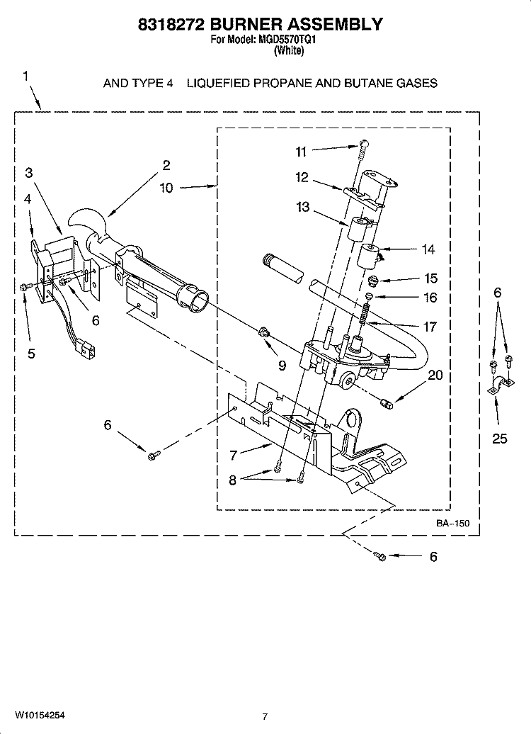 8318272 BURNER ASSEMBLY, OPTIONAL PARTS (NOT INCLUDED) Diagram and Parts List for MGD5570TQ1  Maytag Dryer