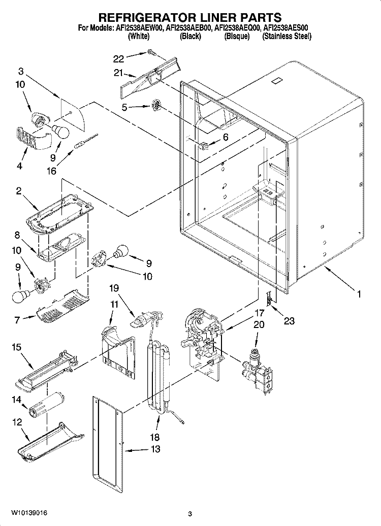 REFRIGERATOR LINER PARTS Diagram and Parts List for AFI2538AEQ00  Amana Refrigerator