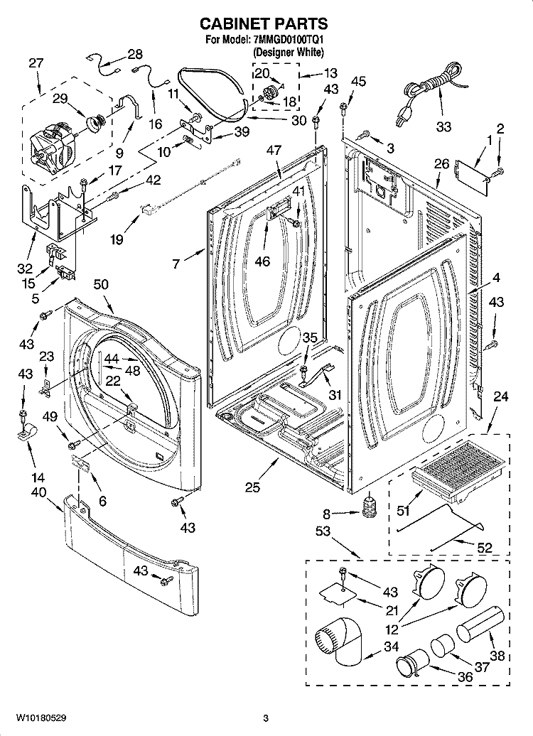 CABINET PARTS Diagram and Parts List for 7MMGD0100TQ1  Maytag Dryer