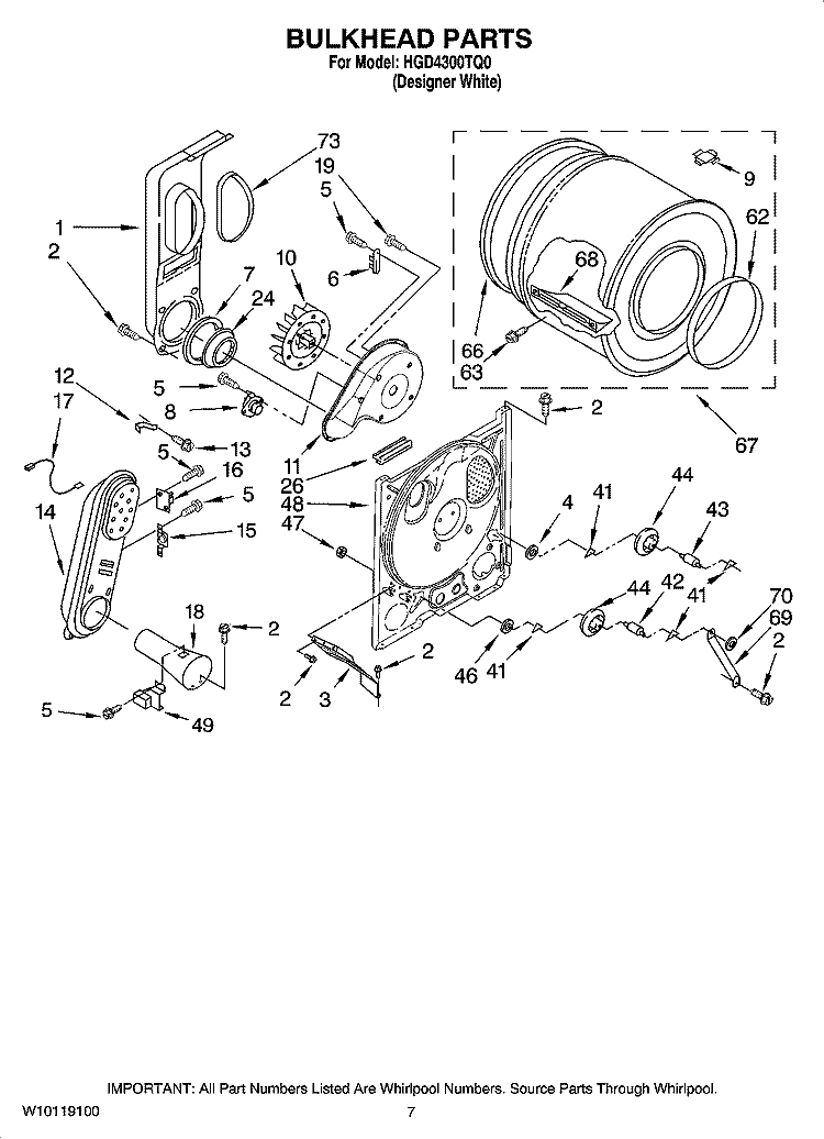 BULKHEAD PARTS, OPTIONAL PARTS (NOT INCLUDED) Diagram and Parts List for HGD4300TQ0  Magic Chef Dryer