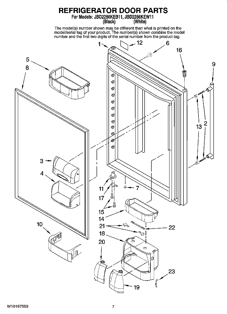 REFRIGERATOR DOOR PARTS Diagram and Parts List for JBD2286KEB11  Jenn-Air Refrigerator