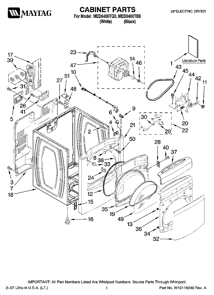 CABINET PARTS Diagram and Parts List for MED6400TB0  Maytag Dryer