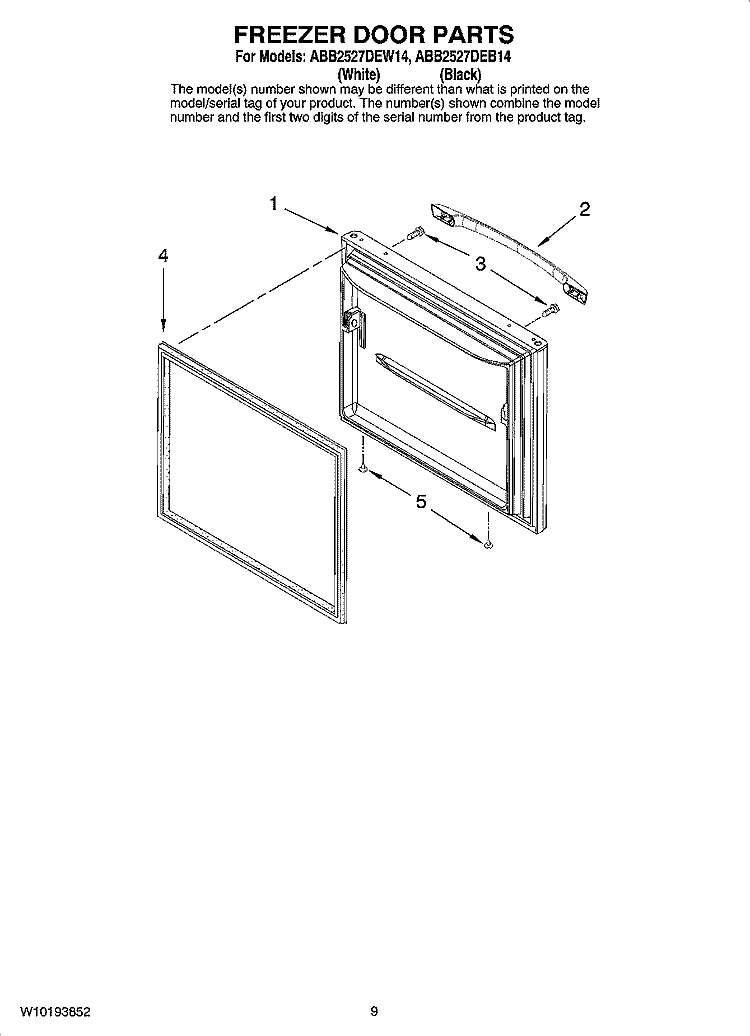 FREEZER DOOR PARTS Diagram and Parts List for ABB2527DEW14  Amana Refrigerator