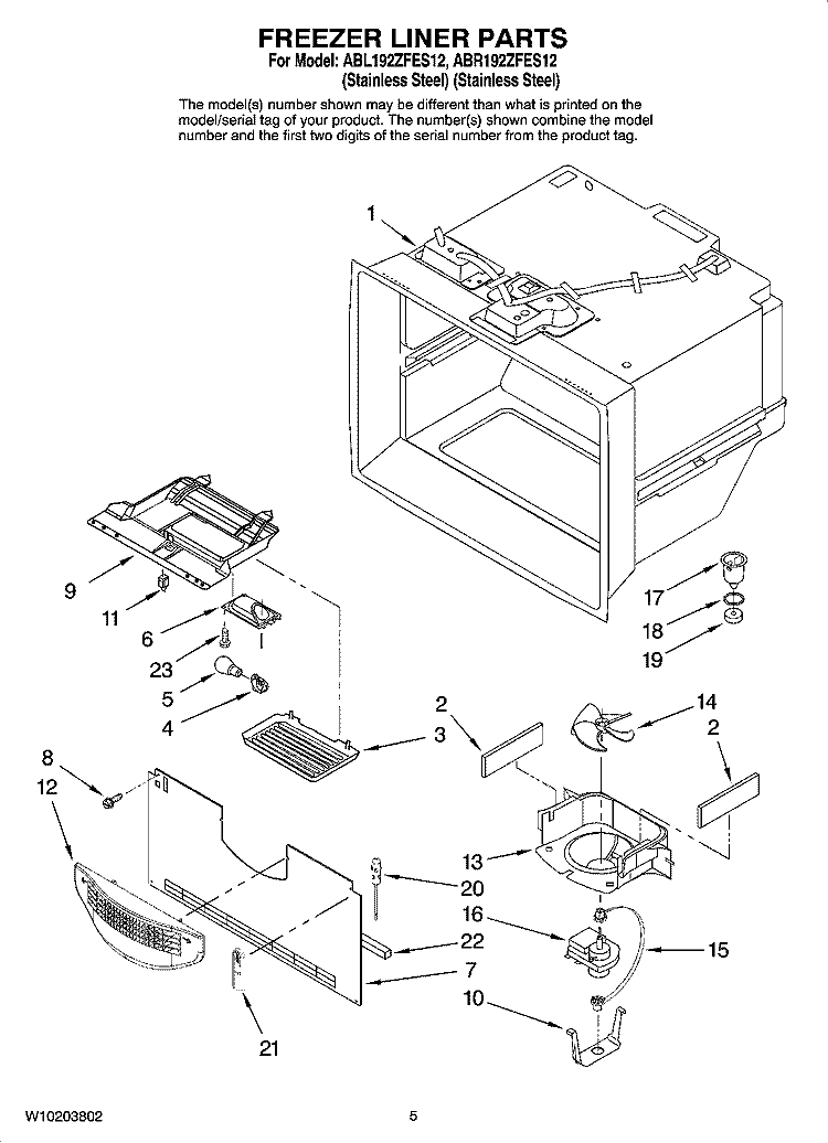 FREEZER LINER PARTS Diagram and Parts List for ABL192ZFES12  Amana Refrigerator