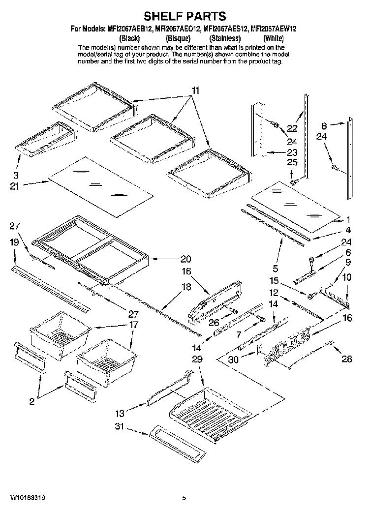 SHELF PARTS Diagram and Parts List for MFI2067AEQ12  Maytag Refrigerator