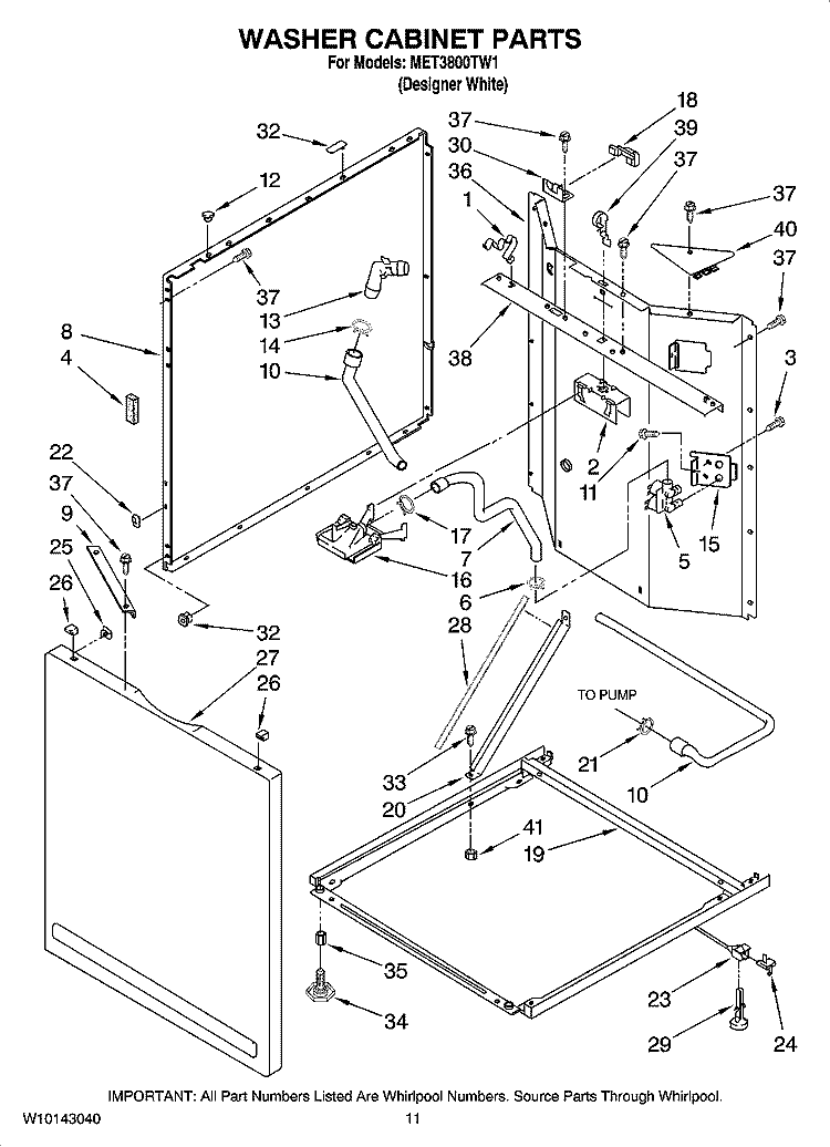 WASHER CABINET PARTS Diagram and Parts List for MET3800TW1  Maytag Washer Dryer Combo