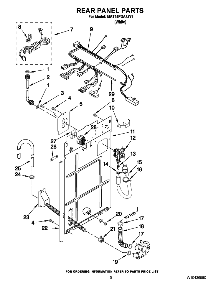 REAR PANEL PARTS Diagram and Parts List for MAT14PDAXW1  Maytag Washer