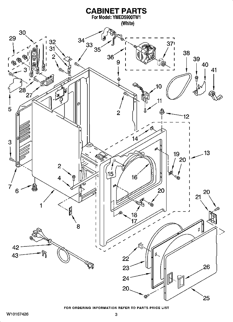 CABINET PARTS Diagram and Parts List for YMED5900TW1  Maytag Dryer