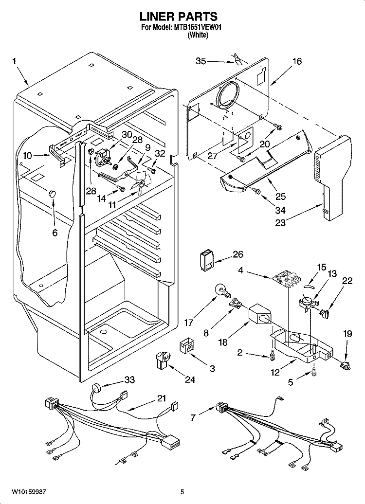 LINER PARTS Diagram and Parts List for MTB1551VEW01  Maytag Refrigerator