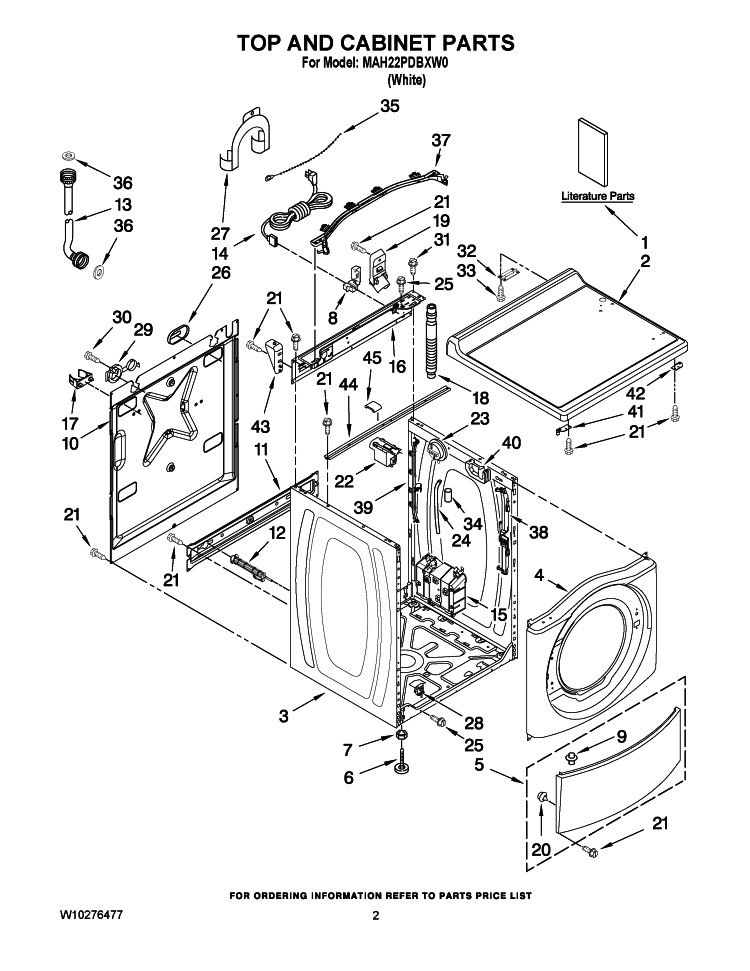 TOP AND CABINET PARTS Diagram and Parts List for MAH22PDBXW0  Maytag Washer