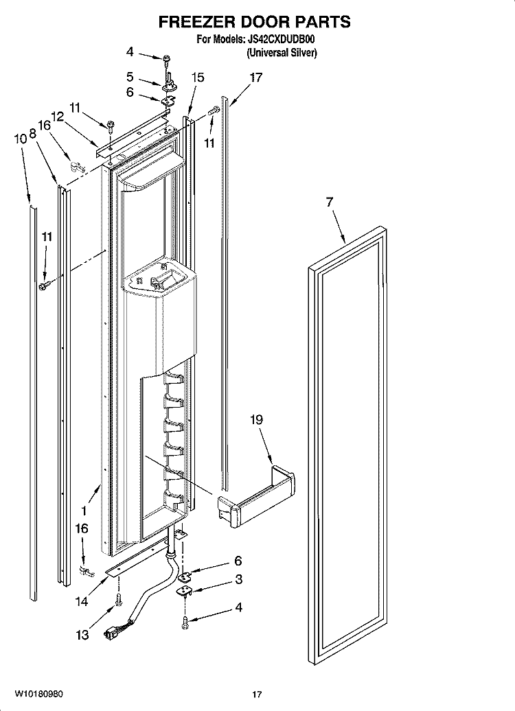 FREEZER DOOR PARTS Diagram and Parts List for JS42CXDUDB00  Jenn-Air Refrigerator