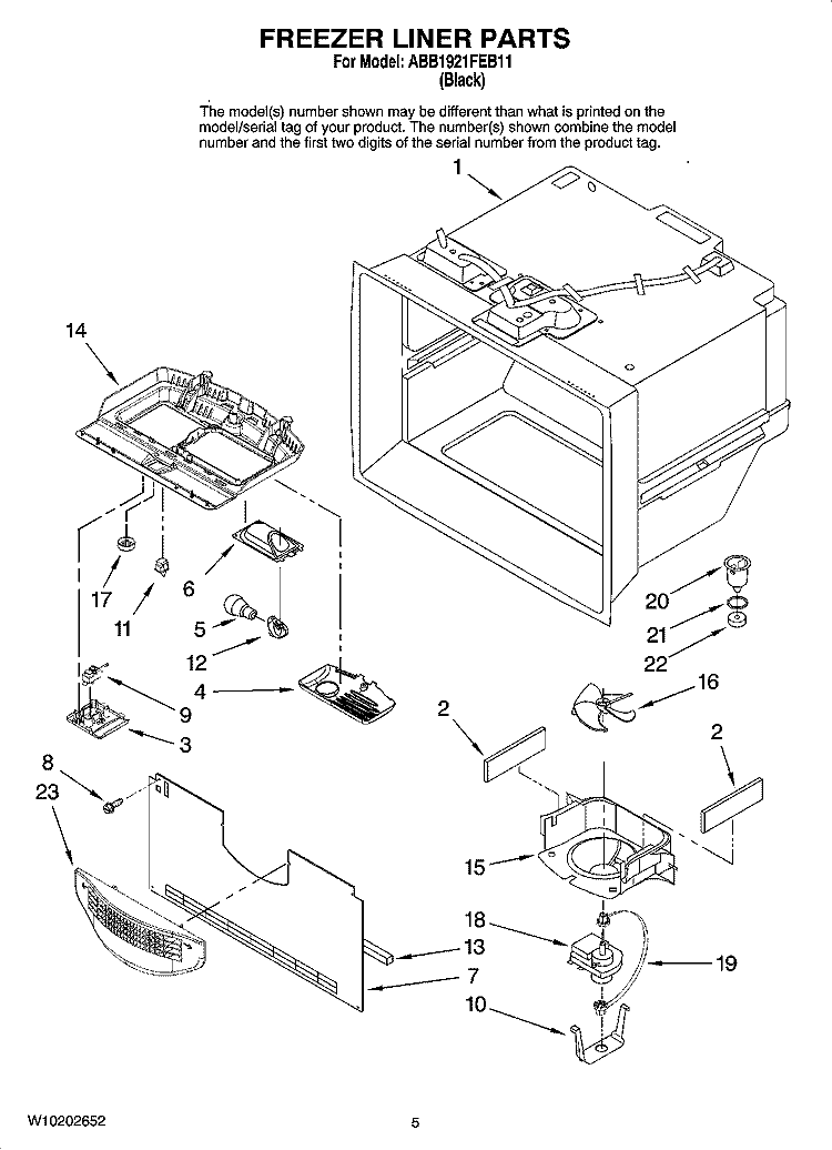 FREEZER LINER PARTS Diagram and Parts List for ABB1921FEB11  Amana Refrigerator