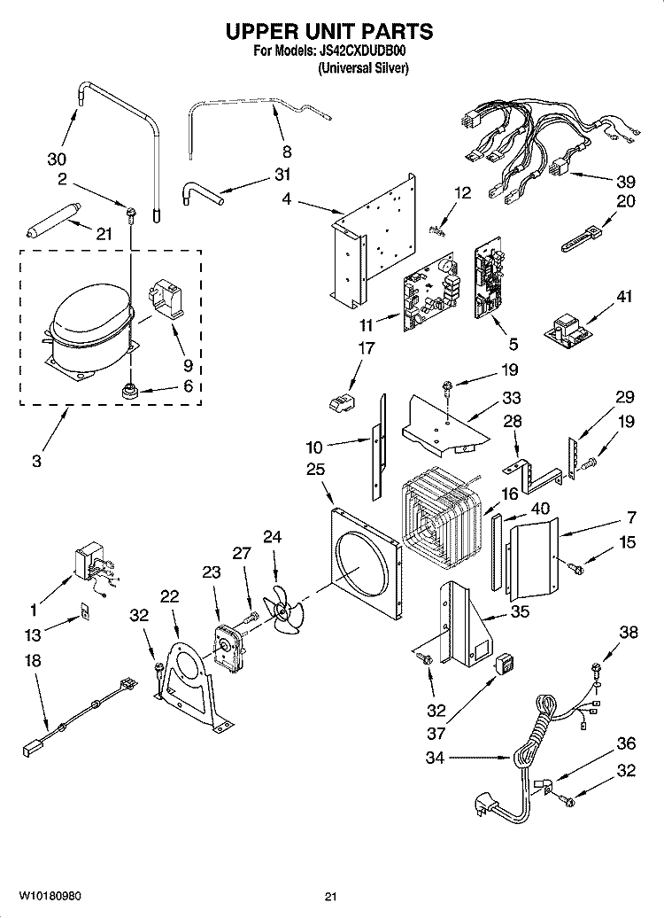 UPPER UNIT PARTS Diagram and Parts List for JS42CXDUDB00  Jenn-Air Refrigerator