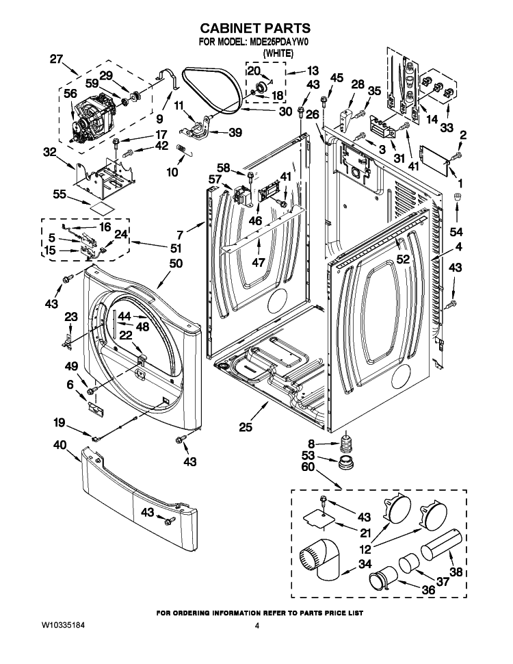 CABINET PARTS Diagram and Parts List for MDE25PDAYW0  Maytag Dryer