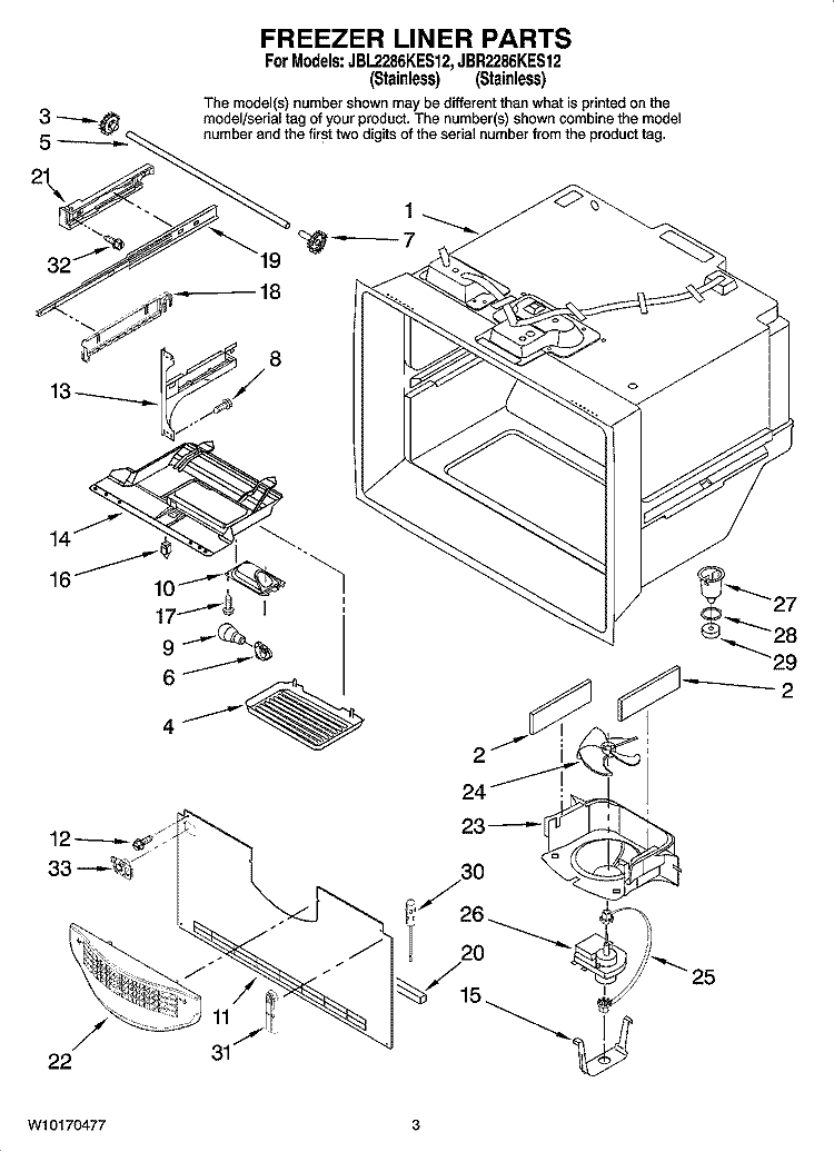 FREEZER LINER PARTS Diagram and Parts List for JBR2286KES12  Jenn-Air Refrigerator