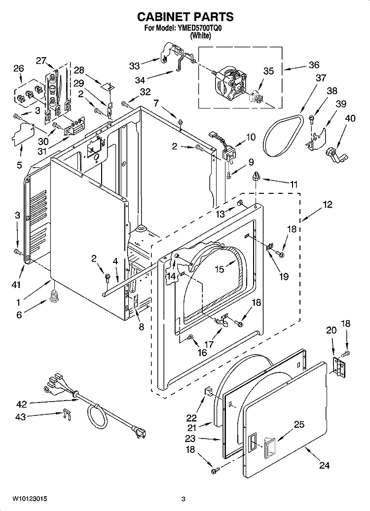 CABINET PARTS Diagram and Parts List for YMED5700TQ0  Maytag Dryer