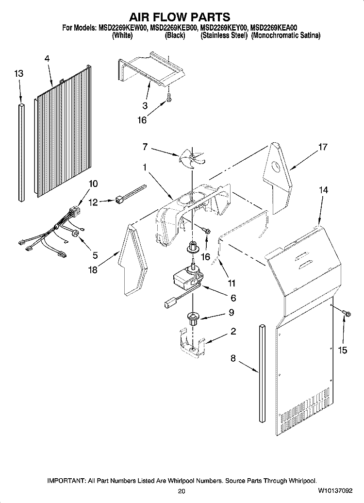 AIR FLOW PARTS, OPTIONAL PARTS (NOT INCLUDED) Diagram and Parts List for MSD2269KEA00  Maytag Refrigerator