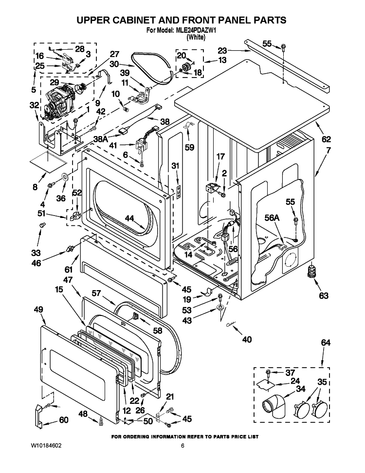 UPPER CABINET AND FRONT PANEL PARTS Diagram and Parts List for MLE24PDAZW1  Maytag Dryer